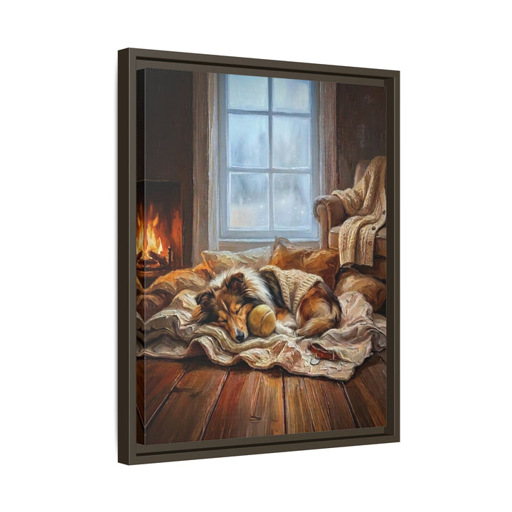 "Calm Memories" - Shetland Sheepdog Vertical Framed Canvas - Dog Lover Wall Art