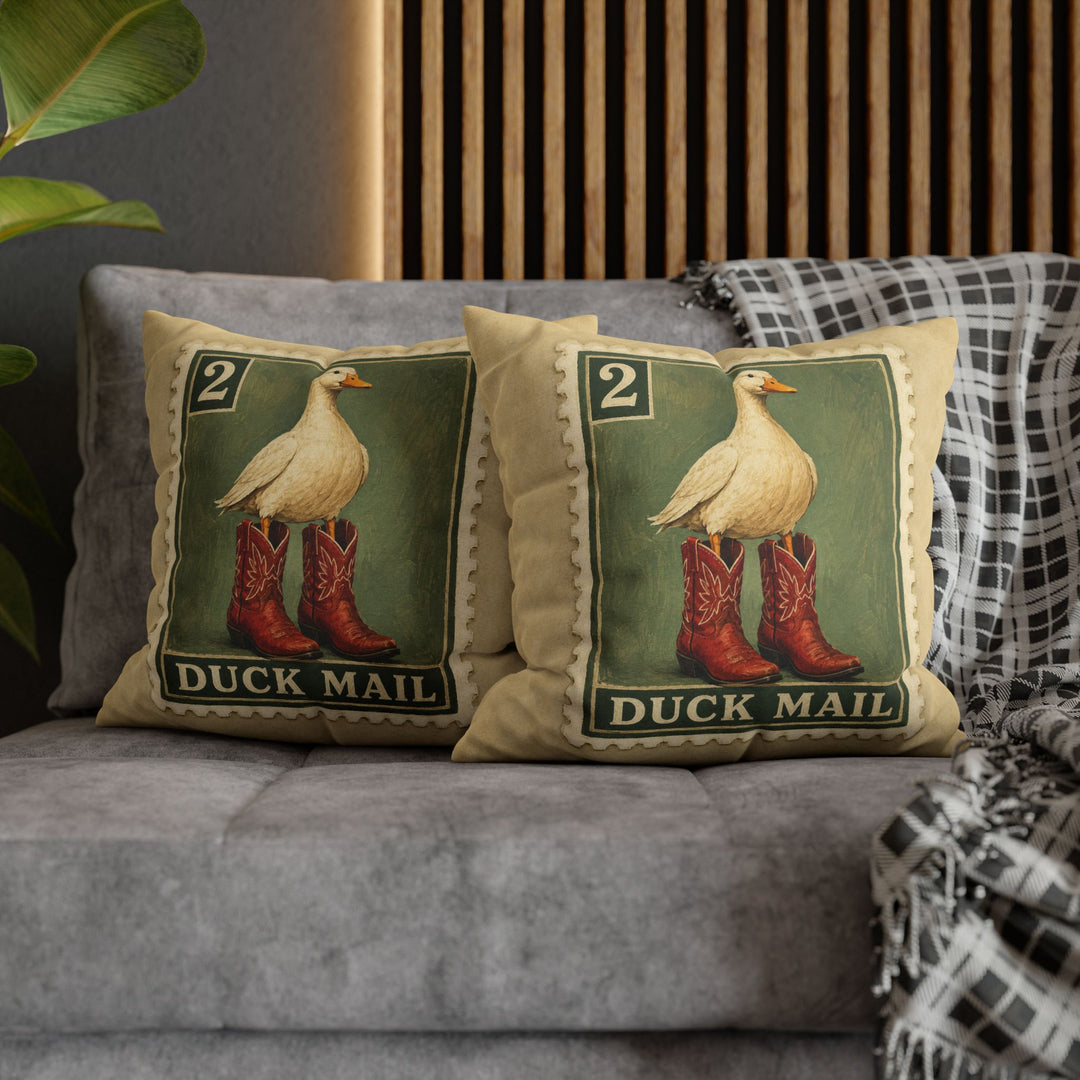 First Class Delivery – Duck Art with an Oversized Painted Stamp – Pillow / Cover