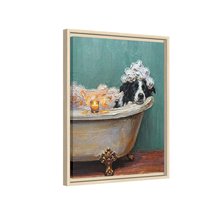 "Spa Day" - Border Collie Vertical Framed Canvas - Dog Lover Wall Art