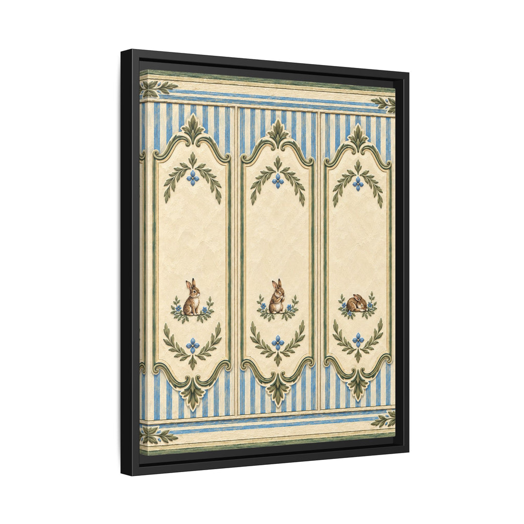 Grand Frame Minis – Bunny Nursery Decor with Three Tiny Painted Hares – Canvas / Framed Canvas