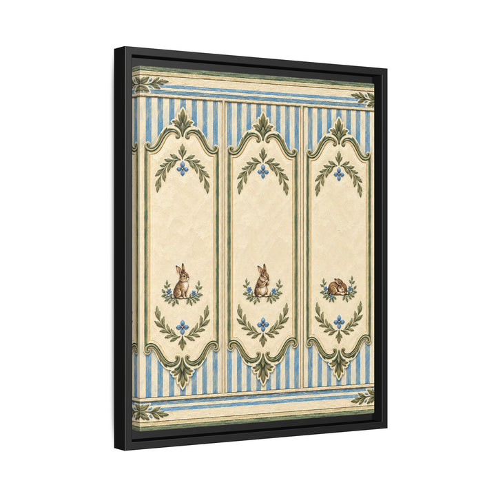 Grand Frame Minis – Bunny Nursery Decor with Three Tiny Painted Hares – Canvas / Framed Canvas