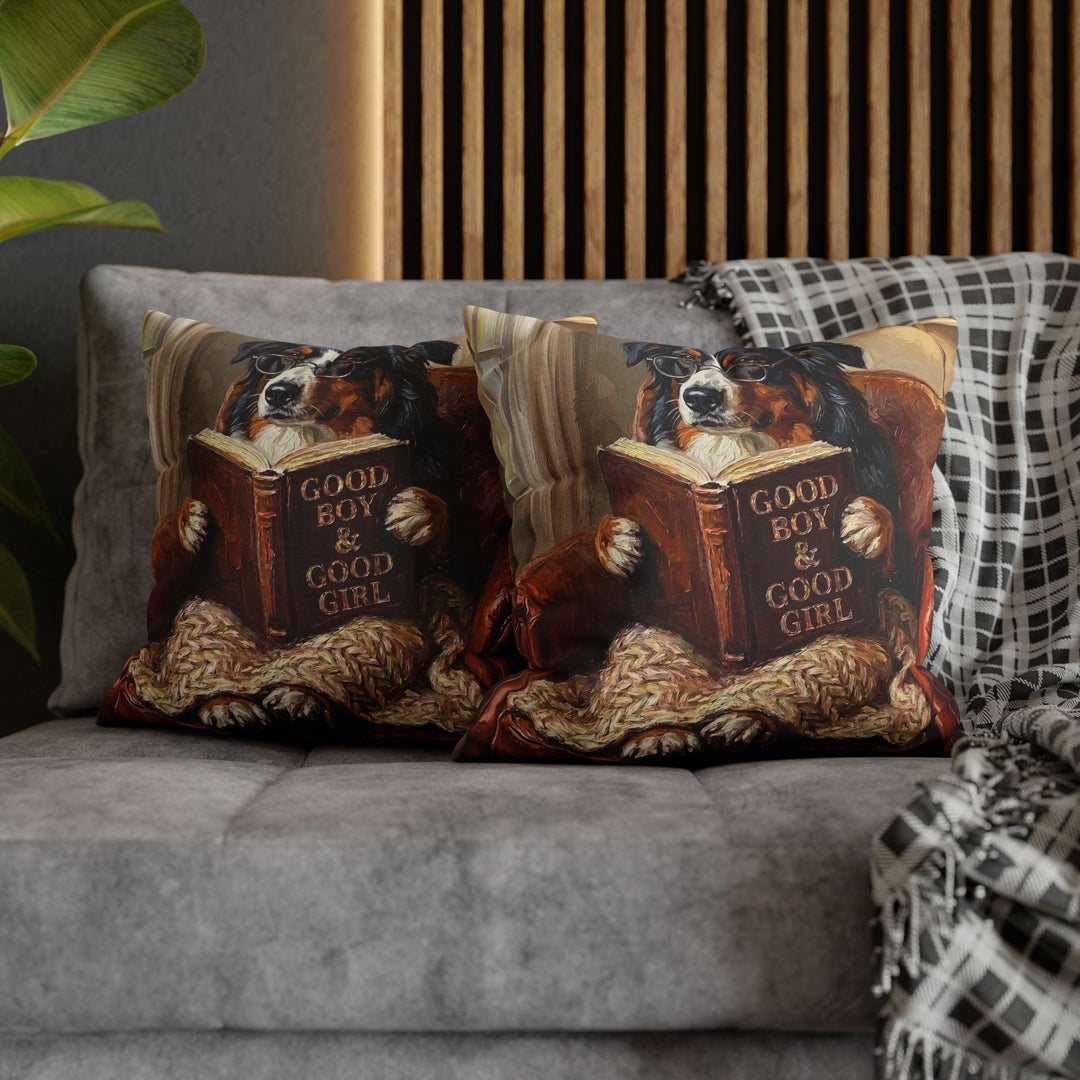 "Evening Read" - Australian Shepherd Throw Pillow - Dog Lover Home Decor
