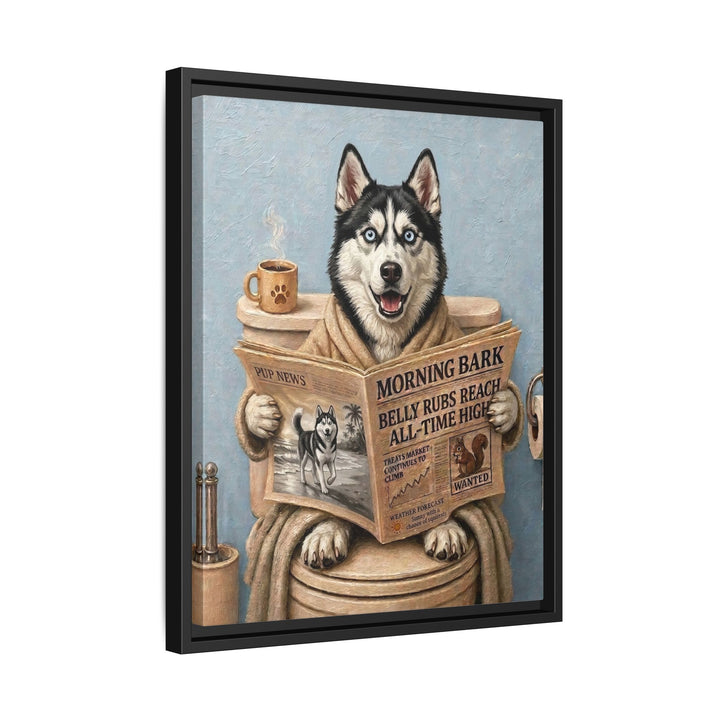 "Morning Business" - Husky Vertical Framed Canvas - Dog Lover Wall Art