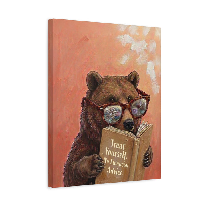 "Treat Yourself" - Bear Vertical Canvas - Animal Book Humor Wall Art