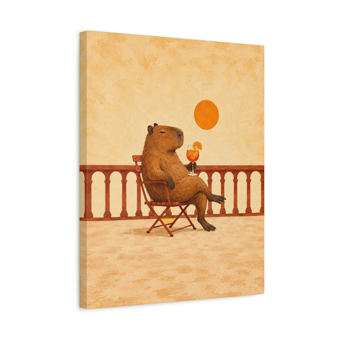 Aperol Hour – Aperol Spritz with a Capybara on a Golden Balcony – Canvas / Framed Canvas
