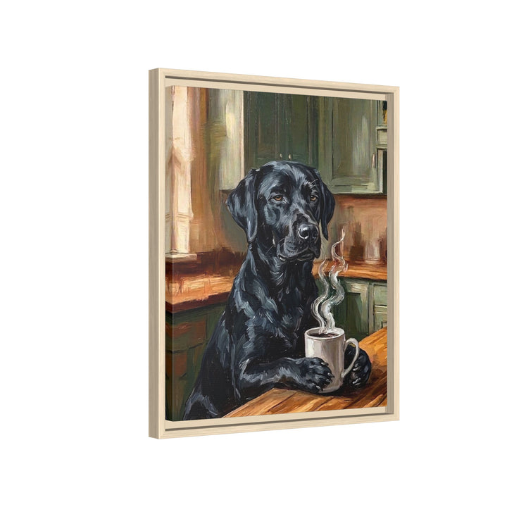 "Before Coffee" - Labrador Vertical Framed Canvas - Dog Lover Wall Art