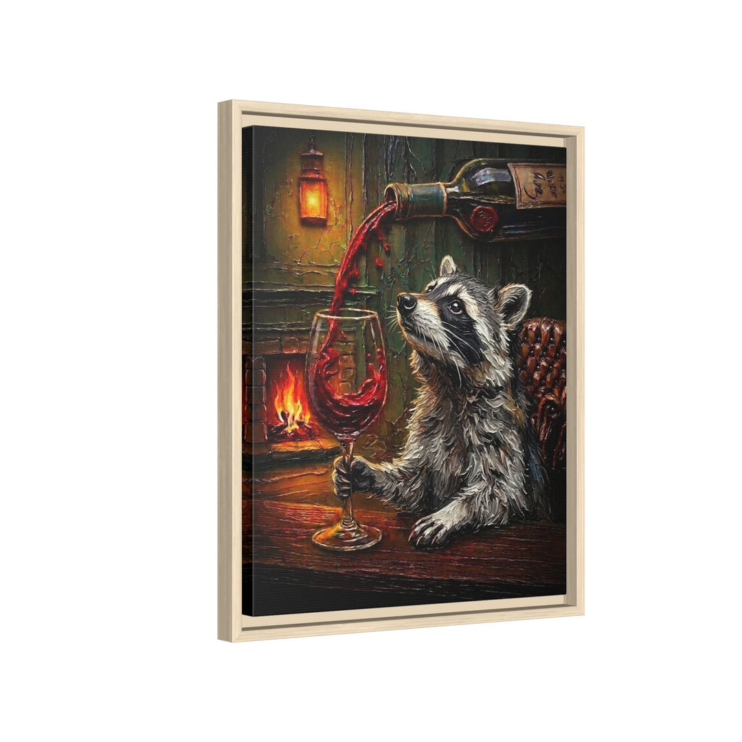"Wine & Spirit" - Raccoon Vertical Framed Canvas - Spirit Animal Wall Art