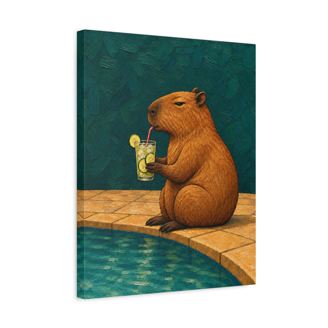 Mocktail Hour – Cocktail Art with a Capybara and a Cucumber Sip – Canvas / Framed Canvas
