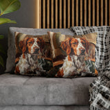 "Before Coffee" - Brittany Spaniel Pillow Cover - Dog Lover Wall Art Home Decor