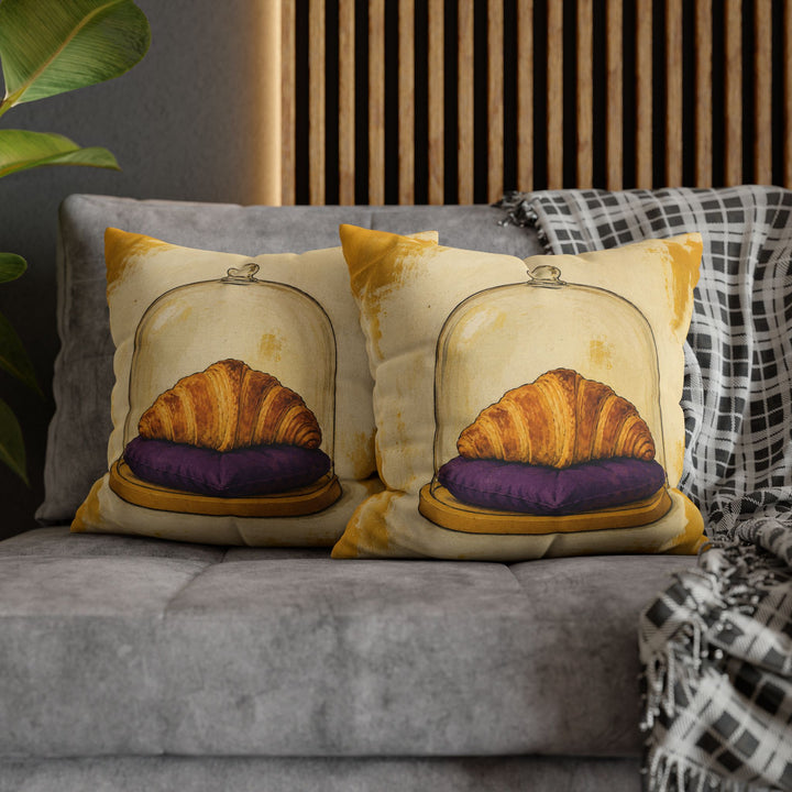 Emotional Support Croissant – Weird Wall Art with a Pastry on a Velvet Cushion – Pillow / Cover