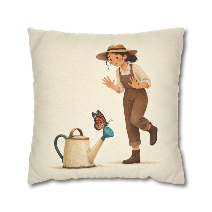 The Landing – Butterfly Art with a Monarch on a Watering Spout – Pillow / Cover