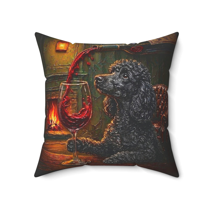 "Wine & Woof" - Poodle Throw Pillow - Dog Lover Home Decor