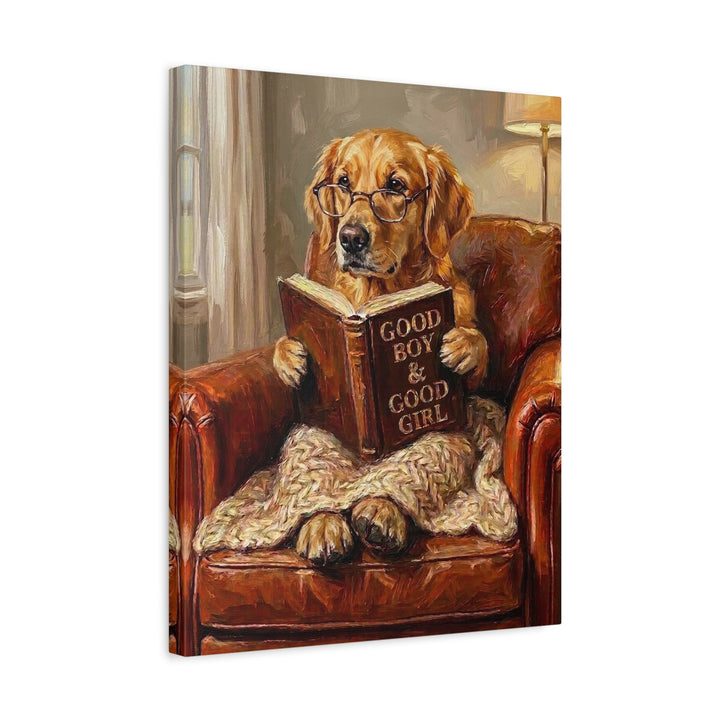 "Evening Read" - Golden Retriever Vertical Canvas - Dog Lover Wall Art