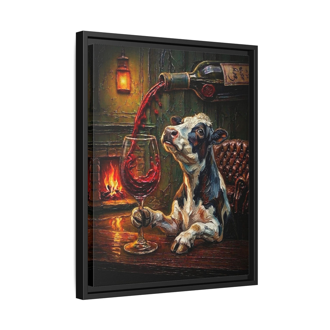 "Wine & Spirit" - Cow Vertical Framed Canvas - Spirit Animal Wall Art