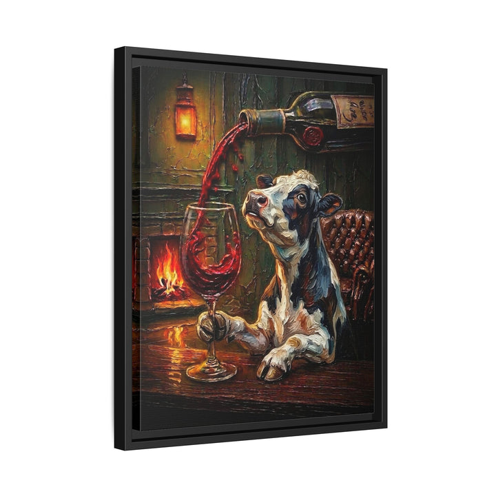 "Wine & Spirit" - Cow Vertical Framed Canvas - Spirit Animal Wall Art