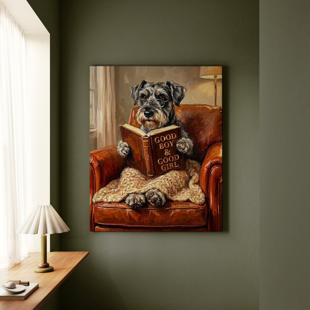 Schnauzer Evening Read Canvas