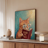 "Go Get em Tiger" - Cat Vertical Framed Canvas - Animal Book Humor Wall Art