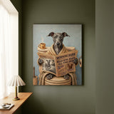"Morning Business" - Italian Greyhound Vertical Canvas - Dog Lover Wall Art