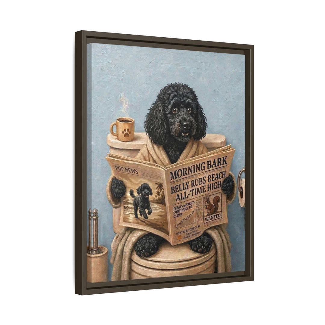 "Morning Business" - Poodle Vertical Framed Canvas - Dog Lover Wall Art
