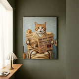 "Morning Business" - Orange & White Tabby Vertical Canvas - Cat Lover Wall Art