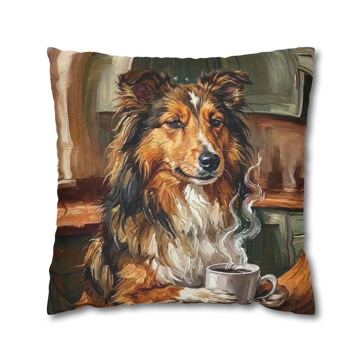 "Before Coffee" - Shetland Sheepdog Throw Pillow - Dog Lover Home Decor