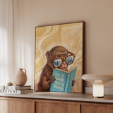 "Monkey Business" - Monkey Vertical Framed Canvas - Animal Book Humor Wall Art