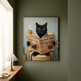 "Morning Business" - Black Vertical Canvas - Cat Lover Wall Art