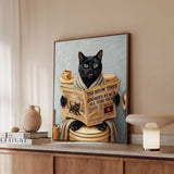 "Morning Business" - Black Vertical Framed Canvas - Cat Lover Wall Art