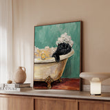 "Spa Day" - Black Vertical Framed Canvas - Cat Lover Wall Art