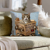 "Morning Business" - Brown Tabby & White Throw Pillow - Cat Lover Home Decor