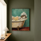 "Spa Day" - Brown Tabby & White Vertical Canvas - Cat Lover Wall Art