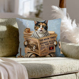 "Morning Business" - Calico Throw Pillow - Cat Lover Home Decor