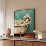 "Spa Day" - Calico Vertical Framed Canvas - Cat Lover Wall Art