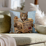 "Morning Business" - Classic Tabby Throw Pillow - Cat Lover Home Decor