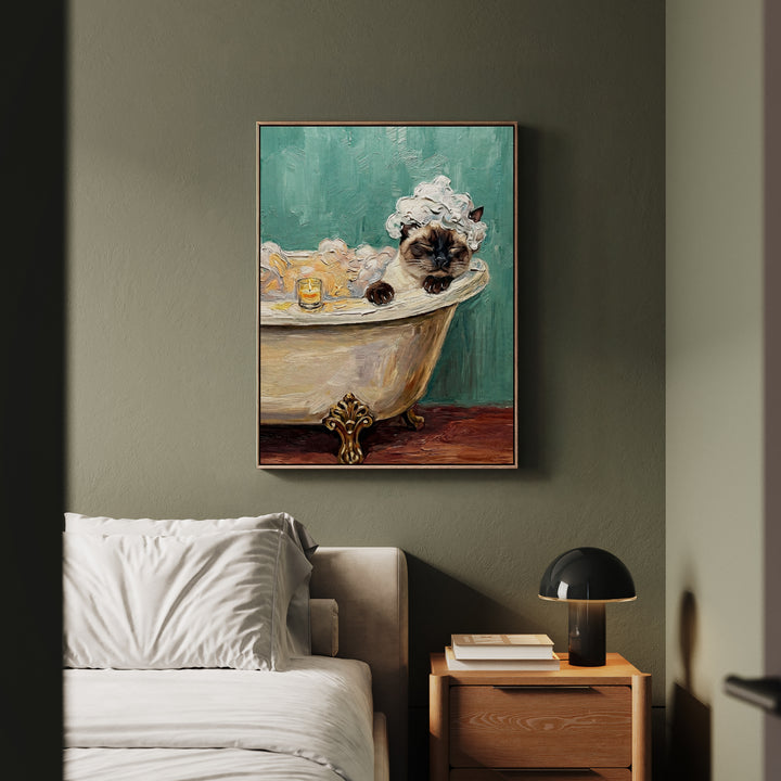 "Spa Day" - Colorpoint Vertical Framed Canvas - Cat Lover Wall Art