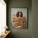 "Morning Business" - English Springer Spaniel Vertical Canvas - Dog Lover Wall Art