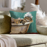 "Spa Day" - Fluffy Tabby Longhair Pillow Cover - Cat Lover Home Decor