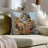 "Morning Business" - Fluffy Tabby Longhair Throw Pillow - Cat Lover Home Decor