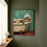 "Spa Day" - Fluffy Tabby Longhair Vertical Canvas - Cat Lover Wall Art