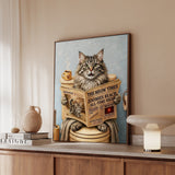 "Morning Business" - Fluffy Tabby Longhair Vertical Framed Canvas - Cat Lover Wall Art