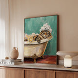 "Spa Day" - Fluffy Tabby Longhair Vertical Framed Canvas - Cat Lover Wall Art