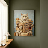"Morning Business" - Fluffy White Cream Longhair Vertical Canvas - Cat Lover Wall Art