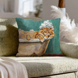 "Spa Day" - Fluffy Orange Longhair Pillow Cover - Cat Lover Home Decor