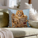 "Morning Business" - Fluffy Orange Longhair Throw Pillow - Cat Lover Home Decor