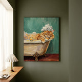 "Spa Day" - Fluffy Orange Longhair Vertical Canvas - Cat Lover Wall Art
