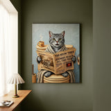 "Morning Business" - Grey Silver Tabby Vertical Canvas - Cat Lover Wall Art