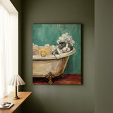 "Spa Day" - Grey & White Bicolor Vertical Canvas - Cat Lover Wall Art