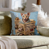 "Morning Business" - Hairless Pillow Cover - Cat Lover Home Decor