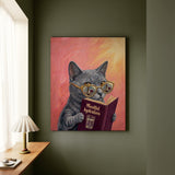 "Mindful Hydration" - Cat Vertical Canvas - Animal Book Humor Wall Art