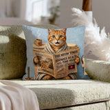 "Morning Business" - Orange Ginger Tabby Throw Pillow - Cat Lover Home Decor